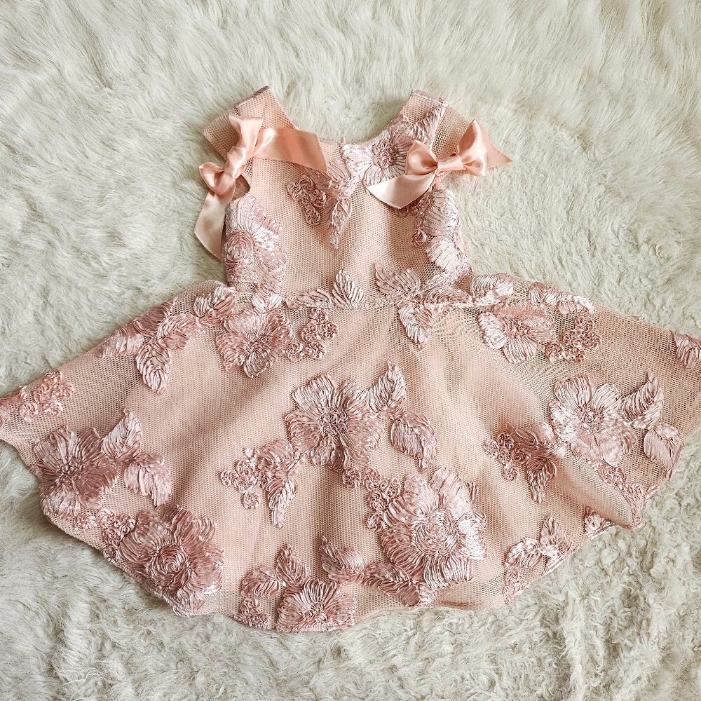 David Charles Gold Lable Kids Girl's Pink Floral Jacquard Dress Size: 6 YRS